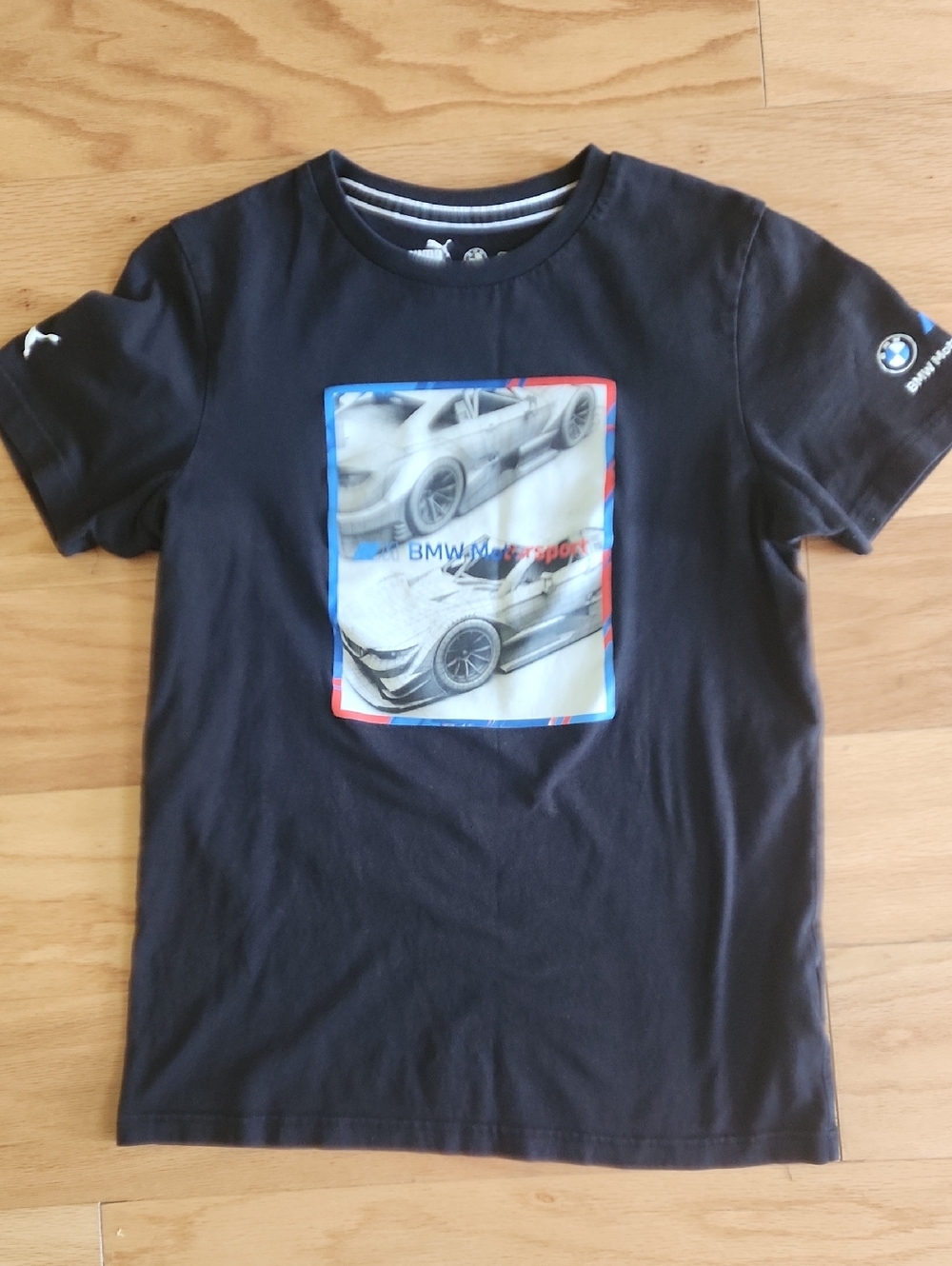 Puma BMW Black Tee with Blue and Red Trim and Car Graphic Small